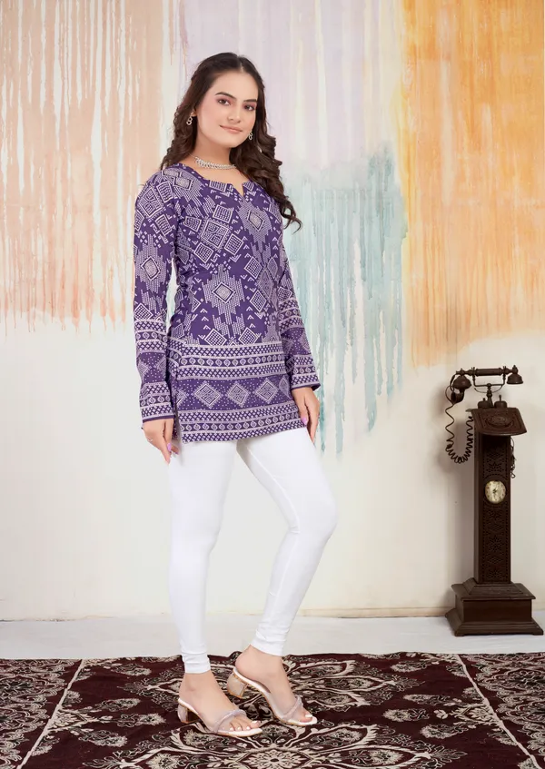 New_Bandhani_Printed_Short_lavender_Kurti_With_Inner