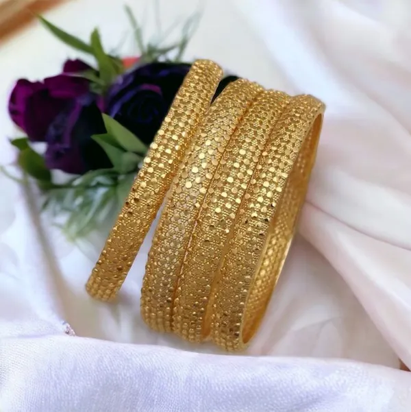 New_Designer_High_Gold_Plated_Dot_Design_Fancy_4_Pcs_Bangle_For_Women