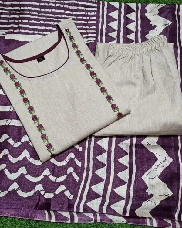 Molisha_Handloom_Cotton_Kurta_Pant_And_Khadi_Silk_Ikkat_Print_Dupatta_Set