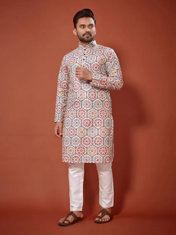 New_Stylish_Lucknowi_Chikankari_Digital_Print_Kurta_Set_For_Men