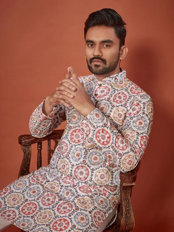 New_Stylish_Lucknowi_Chikankari_Digital_Print_Kurta_Set_For_Men