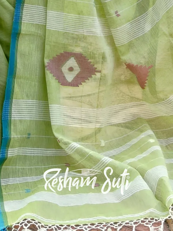 Green_Apple_Handwoven_Cotton_Jamdani_Saree-Shobuj_Ghera_Gram