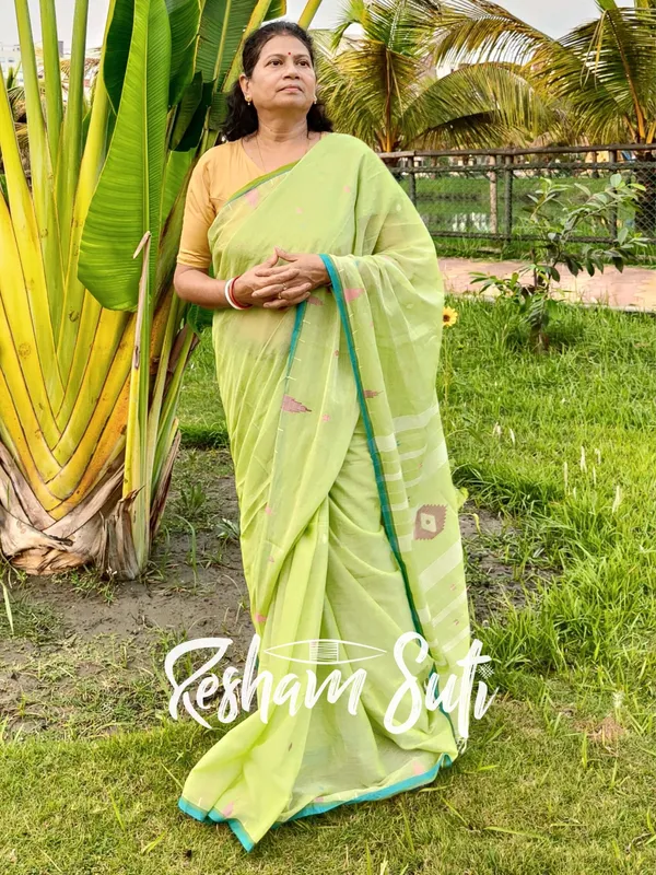 Green_Apple_Handwoven_Cotton_Jamdani_Saree-Shobuj_Ghera_Gram