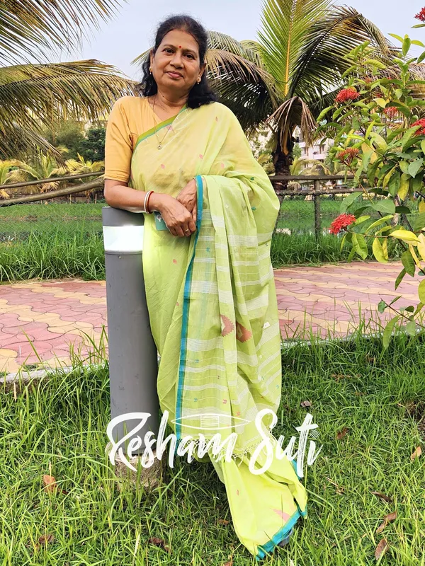 Green_Apple_Handwoven_Cotton_Jamdani_Saree-Shobuj_Ghera_Gram