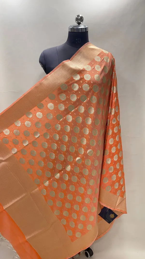Humairah_Presents_Orange_Semi_Katan_Silk_Floral_Zari_Chunri_Boota_With__Banarasi_Border_Banarasi_Dupatta