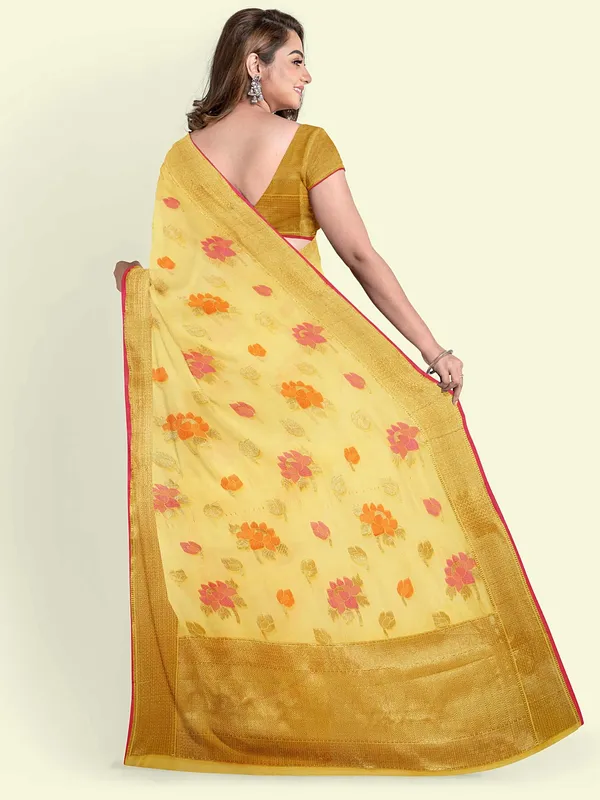 Yellow_Cotton_Blend_Banarasi_Sarees_For_Women