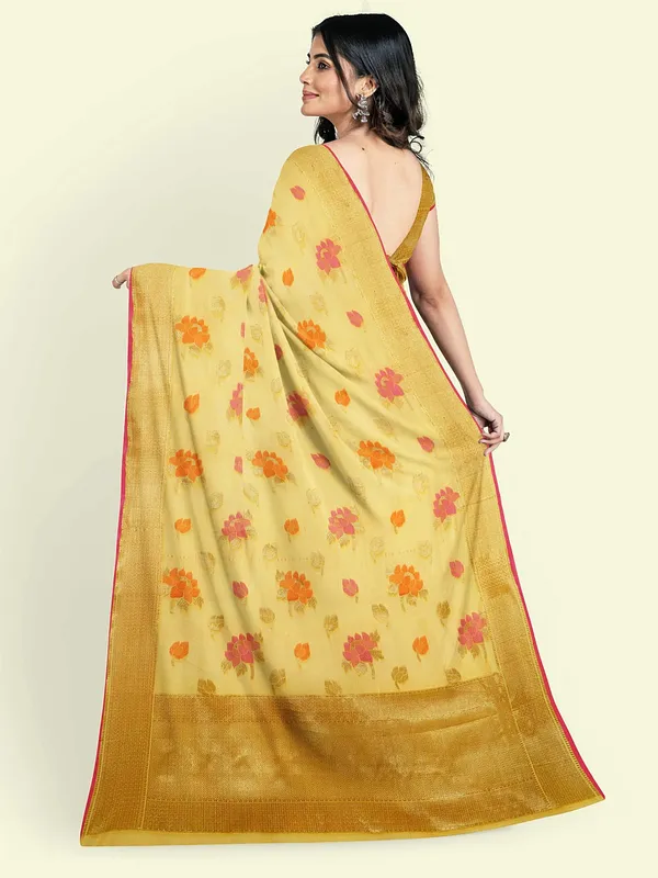 Yellow_Cotton_Blend_Banarasi_Sarees_For_Women