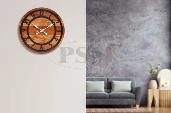 LASER_CUT_WOODEN_WALL_CLOCK_BROWN_IVORY_BLACK__INCH_ROUND_PSM_1109