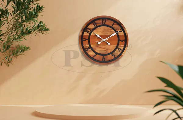 LASER_CUT_WOODEN_WALL_CLOCK_BROWN_IVORY_BLACK__INCH_ROUND_PSM_1109