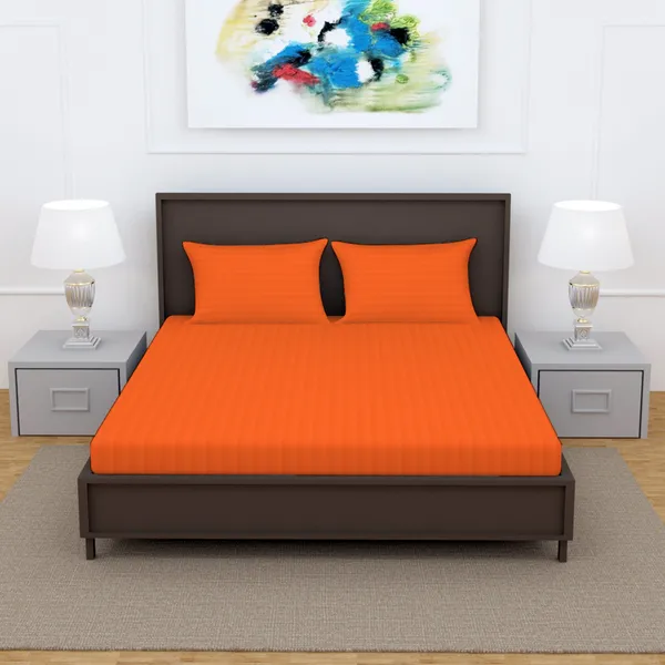 _100%_Cotton_220_TC_Italian_Stripes_Flat_King_Size_Bedsheet_With_2_Pillow_Cover_(108_x_108_Inch,_ORANGE)
