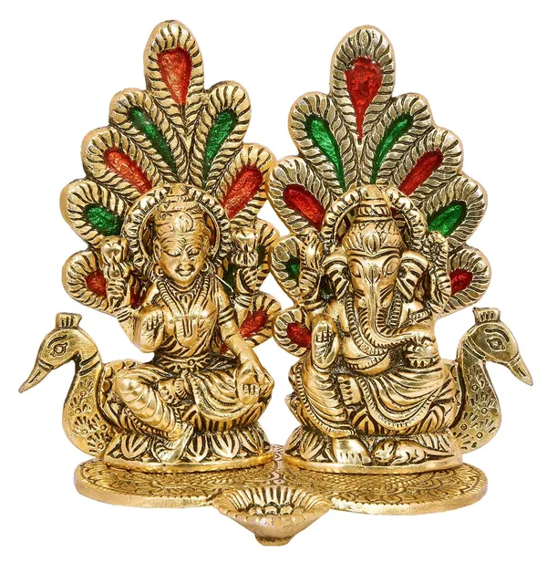 Gold_Laxmi_Ganesh_Idol_Statue_With_Diya_Peacock_Design_Decorative_Showpiece