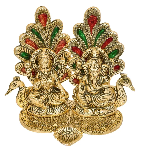 Gold_Laxmi_Ganesh_Idol_Statue_With_Diya_Peacock_Design_Decorative_Showpiece