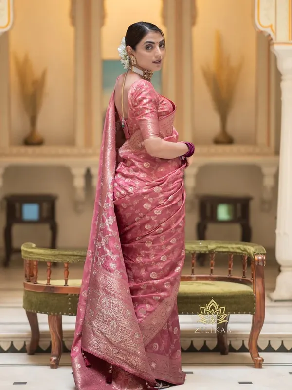 Peach_Soft_Banarasi_Silk_Saree_With_Blouse_Piece_For_Women