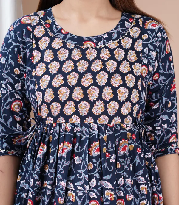 Blue_Printed_Pure_Cotton_Rayon_Anarkali_Maternity_Kurta