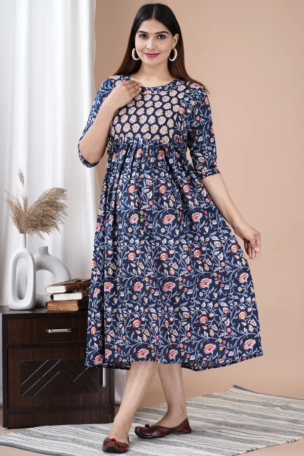 Blue_Printed_Pure_Cotton_Rayon_Anarkali_Maternity_Kurta