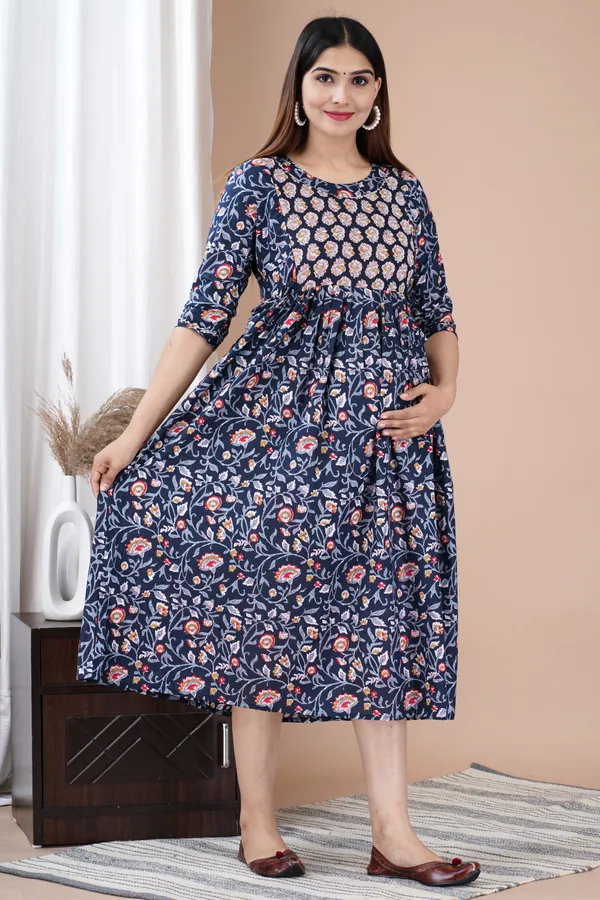 Blue_Printed_Pure_Cotton_Rayon_Anarkali_Maternity_Kurta