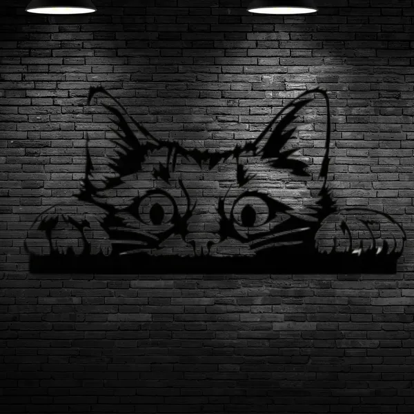 Metal_Wall_Art_for_Home_Decoration__|_Peeking_Cat__|_Black