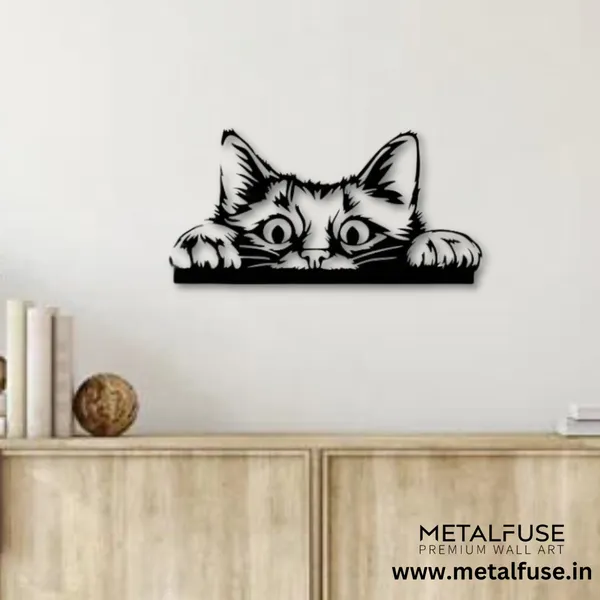 Metal_Wall_Art_for_Home_Decoration__|_Peeking_Cat__|_Black
