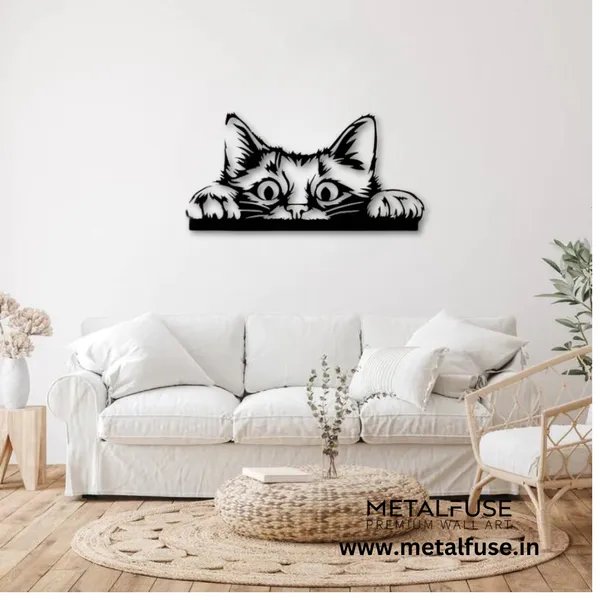Metal_Wall_Art_for_Home_Decoration__|_Peeking_Cat__|_Black