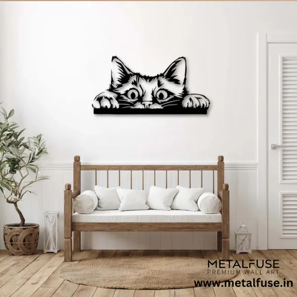 Metal_Wall_Art_for_Home_Decoration__|_Peeking_Cat__|_Black