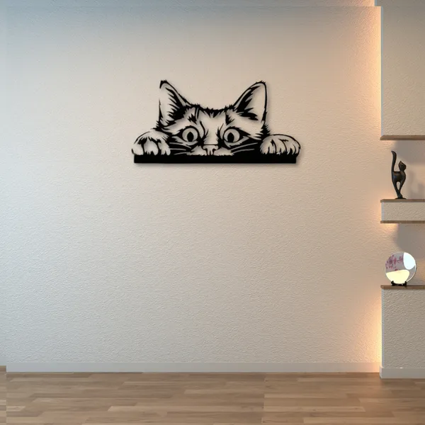 Metal_Wall_Art_for_Home_Decoration__|_Peeking_Cat__|_Black