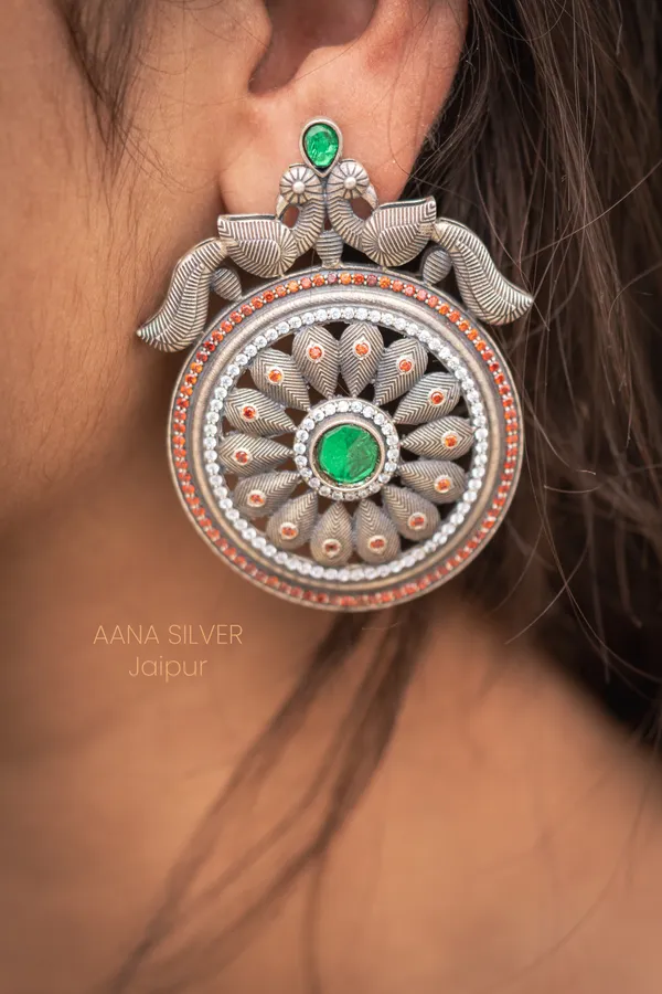 925_Pure_Sterling_Silver_|_Dual_Peacock_Kundan_Earrings_|_Well_Stamped_&_Hallmarked