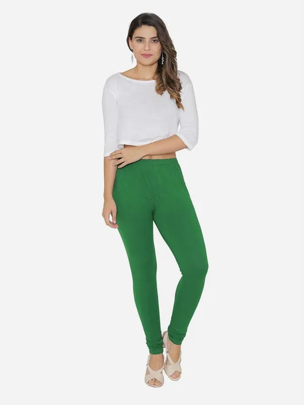 ForestGreen_Cotton_Strechable_Churidar_Full_Length_Leggings_For_Women