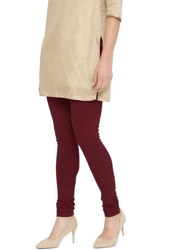 Maroon_Cotton_Strechable_Churidar_Full_Length_Leggings_For_Women