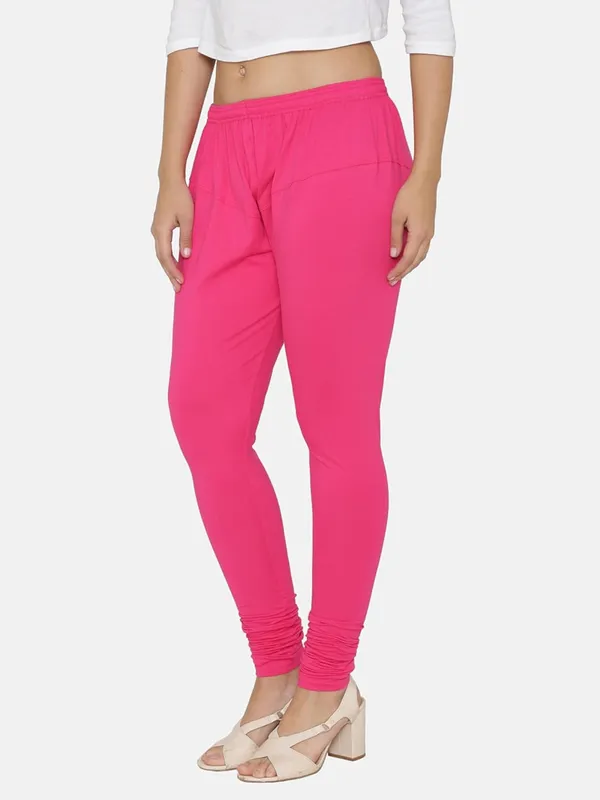 Pink_Cotton_Strechable_Churidar_Full_Length_Leggings_For_Women