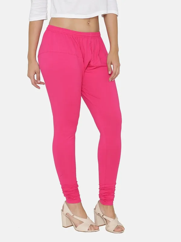 Pink_Cotton_Strechable_Churidar_Full_Length_Leggings_For_Women