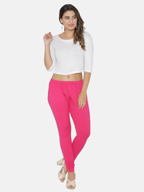 Pink_Cotton_Strechable_Churidar_Full_Length_Leggings_For_Women
