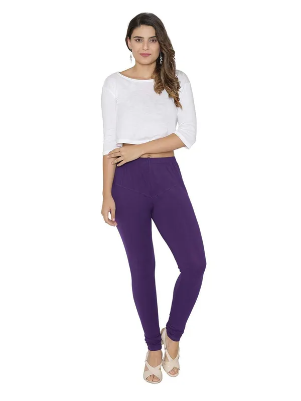 Purple_Cotton_Strechable_Churidar_Full_Length_Leggings_For_Women