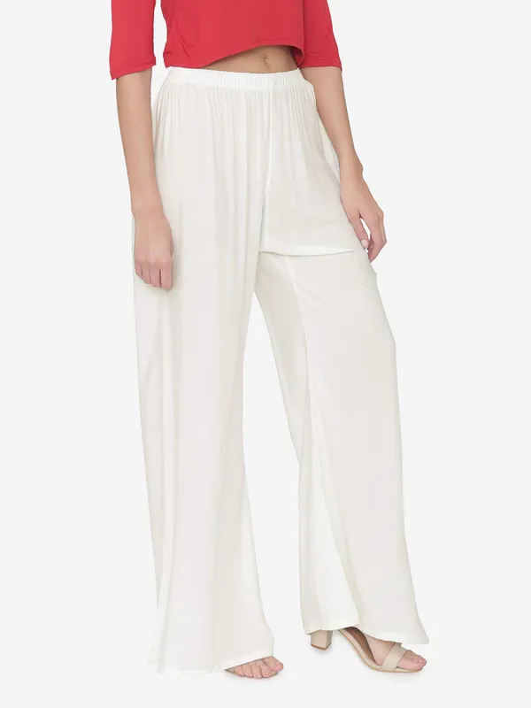 Cream_Rayon_Wide_Leg_Ethnic_Wear_Palazzo_Pant_For_Women