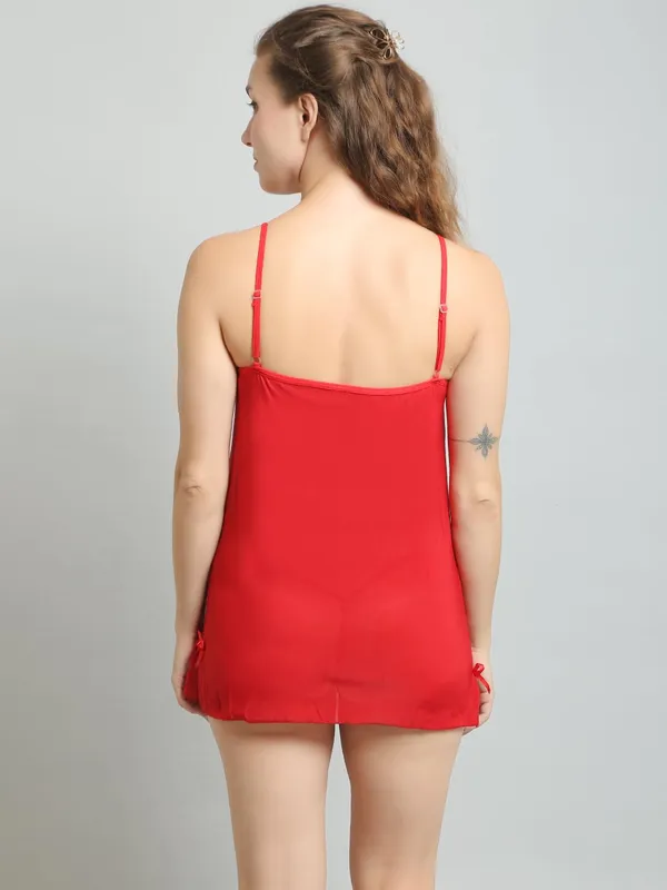 Red_Nylon_Lace_Design_Short_Babydoll_Dress_with_G-String_For_Women