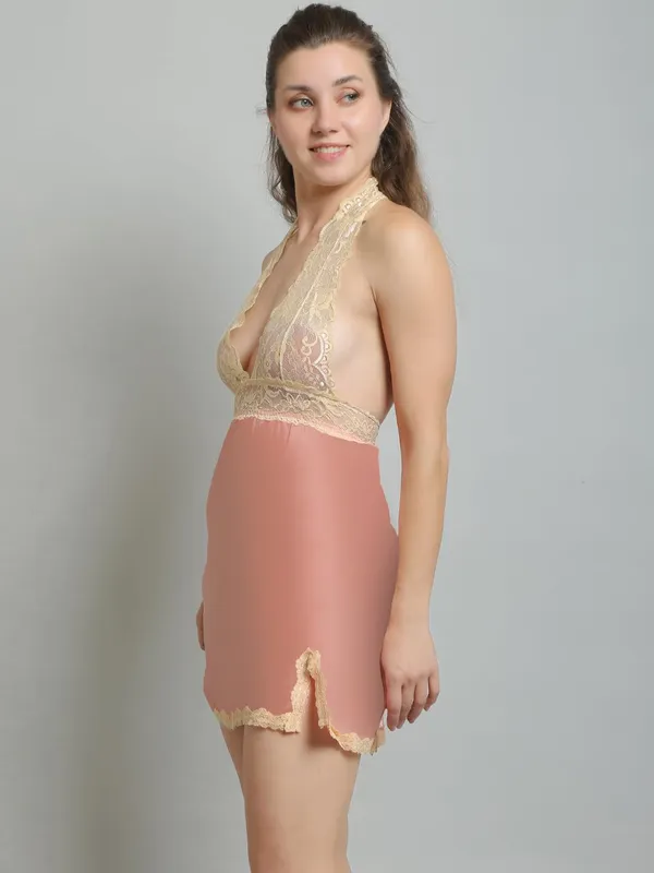 Peach_Satin_Backless_Babydoll_Dress_Short_Nighty_For_Women