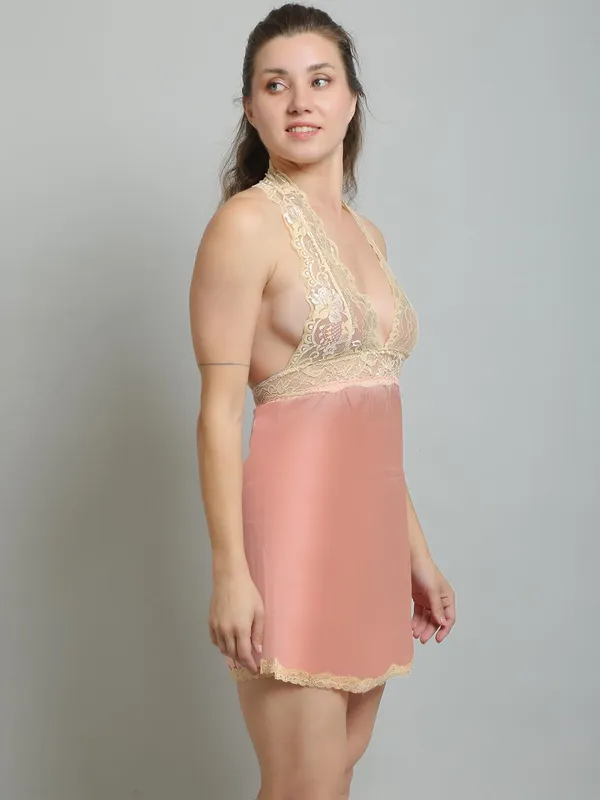 Peach_Satin_Backless_Babydoll_Dress_Short_Nighty_For_Women