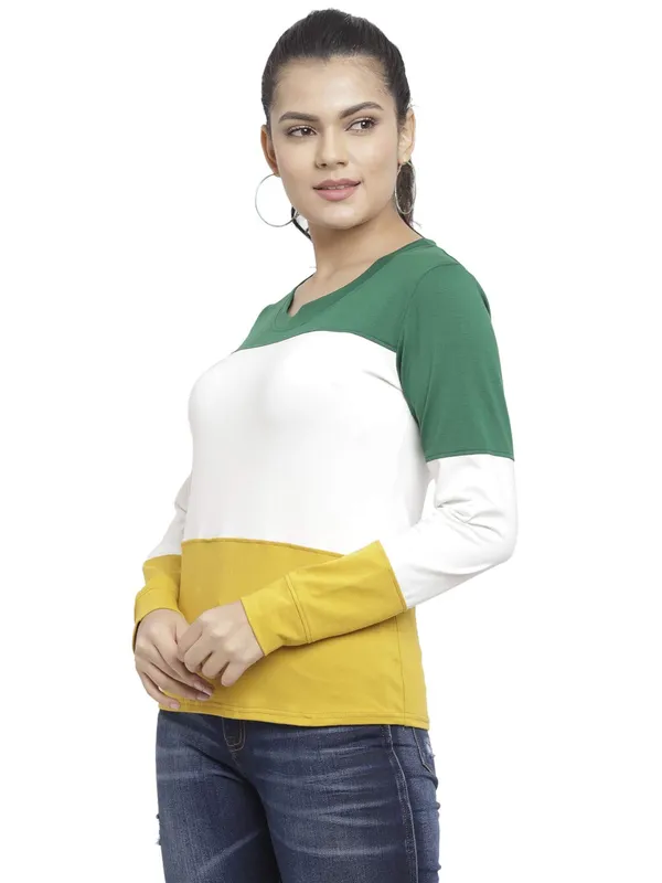 GreenOffWhiteMustard_Cotton_Strechable_Long_Sleeves_Tee_Top_T-ShirtsOff_For_Women