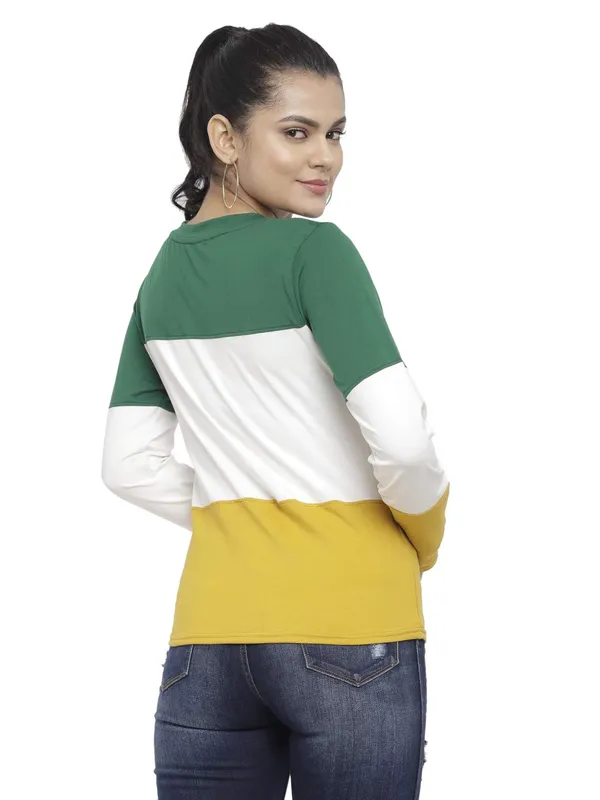 GreenOffWhiteMustard_Cotton_Strechable_Long_Sleeves_Tee_Top_T-ShirtsOff_For_Women