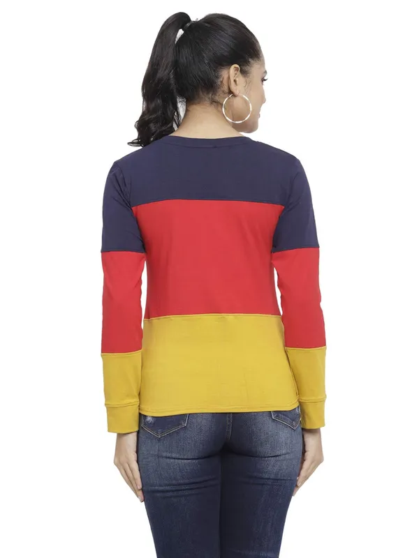 NavyRedMustard_Cotton_Strechable_Long_Sleeves_Tee_Top_T-ShirtsRed_For_Women