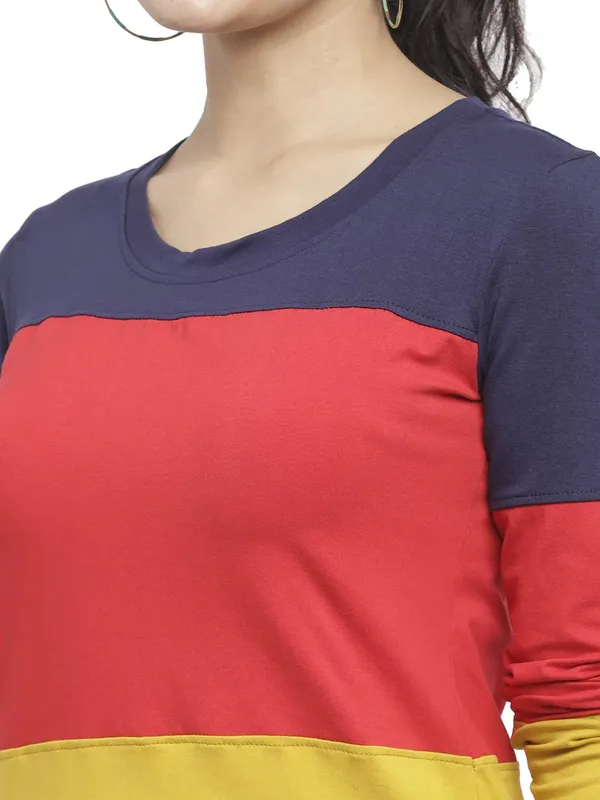 NavyRedMustard_Cotton_Strechable_Long_Sleeves_Tee_Top_T-ShirtsRed_For_Women