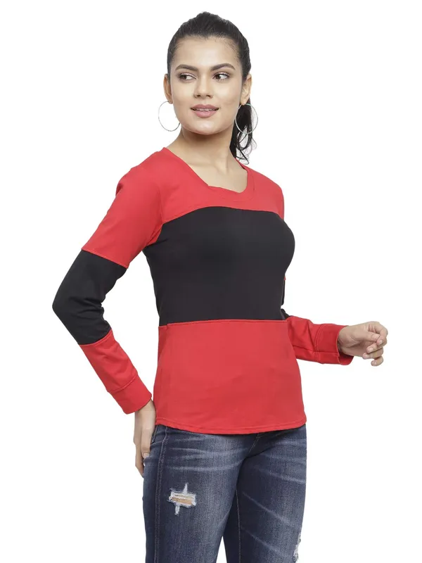 RedBlack_Cotton_Strechable_Long_Sleeves_Tee_Top_T-Shirts_For_Women