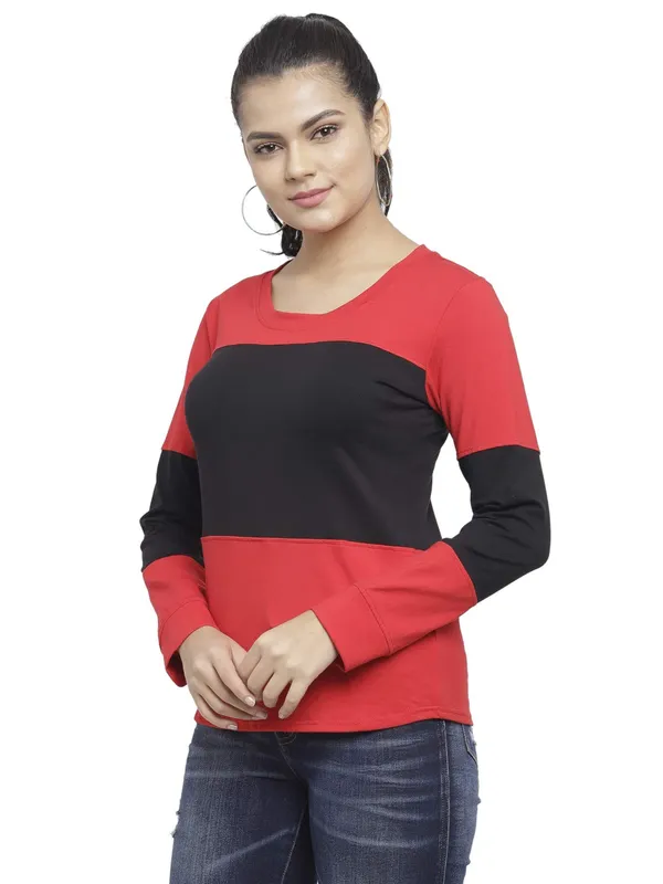 RedBlack_Cotton_Strechable_Long_Sleeves_Tee_Top_T-Shirts_For_Women