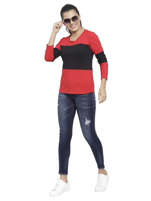 RedBlack_Cotton_Strechable_Long_Sleeves_Tee_Top_T-Shirts_For_Women