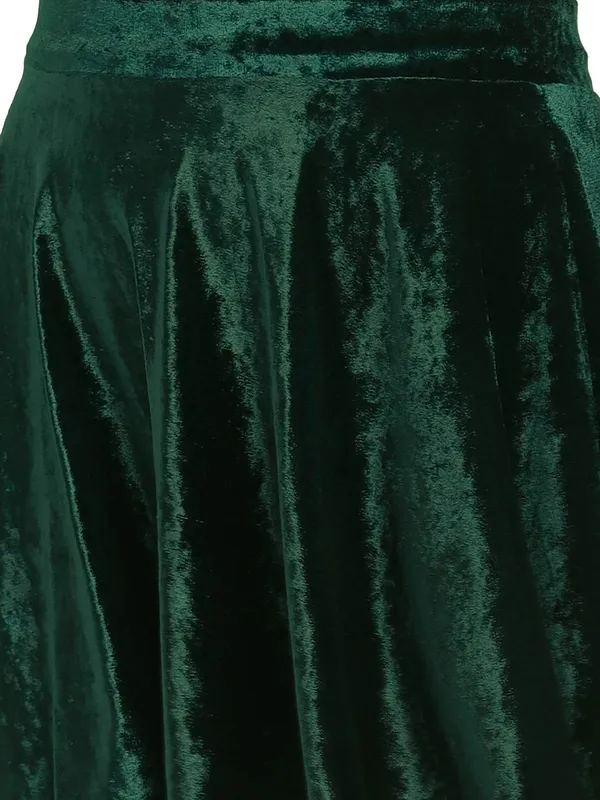 Green_Velvet_Shiny_Flared_Club_Skater_Short_Mini_Skirt_For_Women