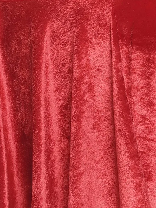 Red_Velvet_Shiny_Flared_Club_Skater_Short_Mini_Skirt_For_Women