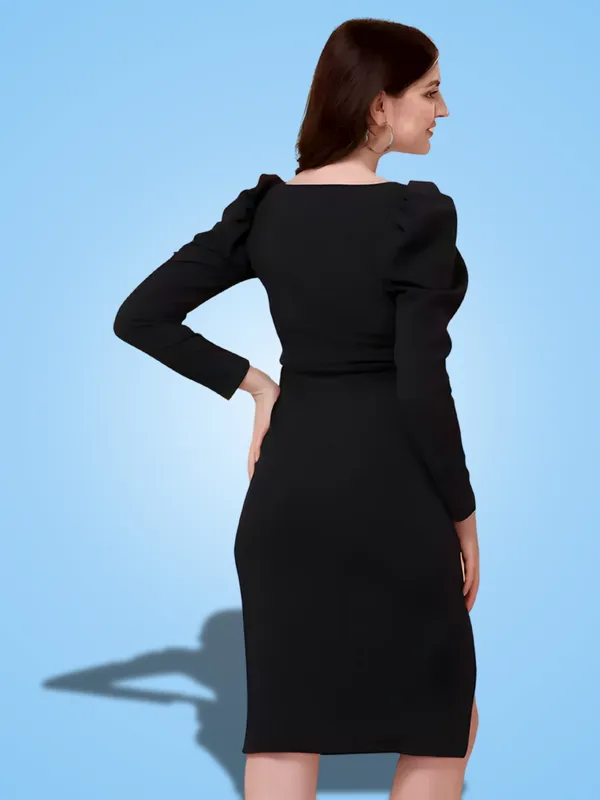 Black_Polyester_Party_Wear_Sweet-Heart_Neck_With_Puff_Sleeve_Bodycon_Dress_For_Women