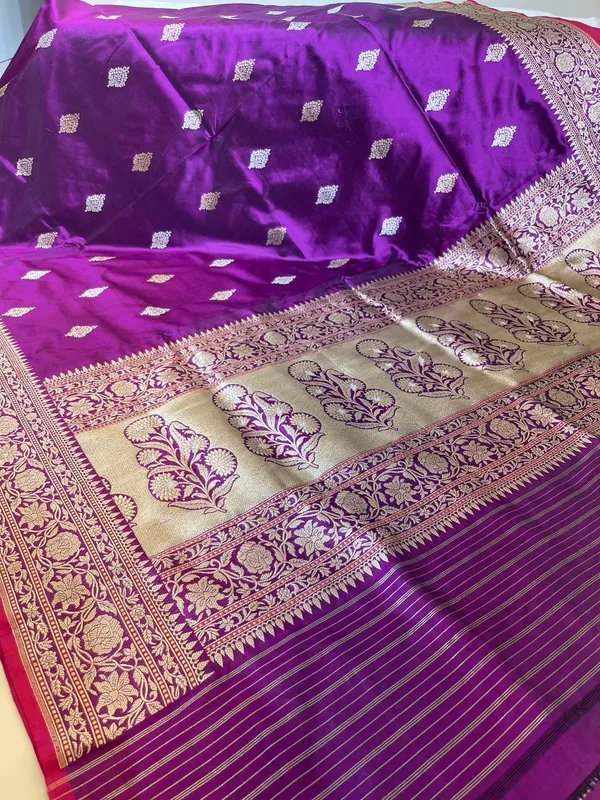 Humairah_Pure_Handloom_Purple_Katan_Silk_Floral_Kadhwa_Sona_Rupa_Booti_with_Kadhwa_Floral_Pallu_&_Border_and_Purple_Kadhwa_Stripe_Blouse