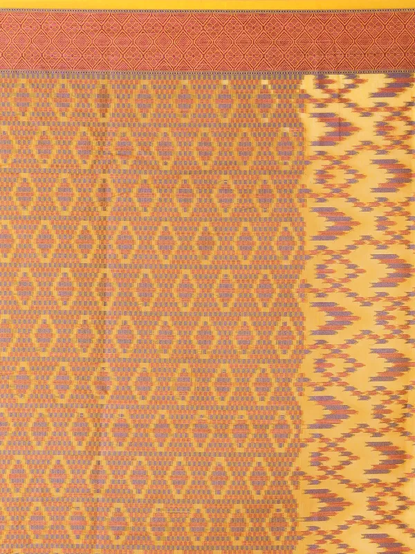 Yellow_Cotton_Blend_Banarasi_Sarees_For_Women