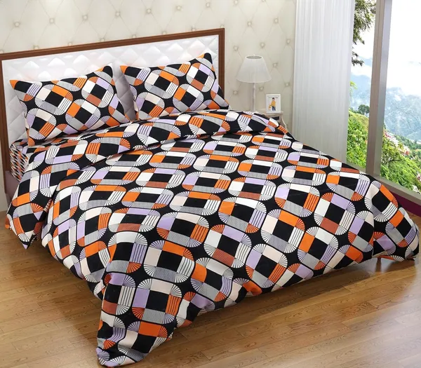 220TC_Cotton_Feel_Printed_King_Size_Double_Bed_Flat_Bedsheet_with_2_Pillow_Cover_(90x100_inches)_Square_Checks