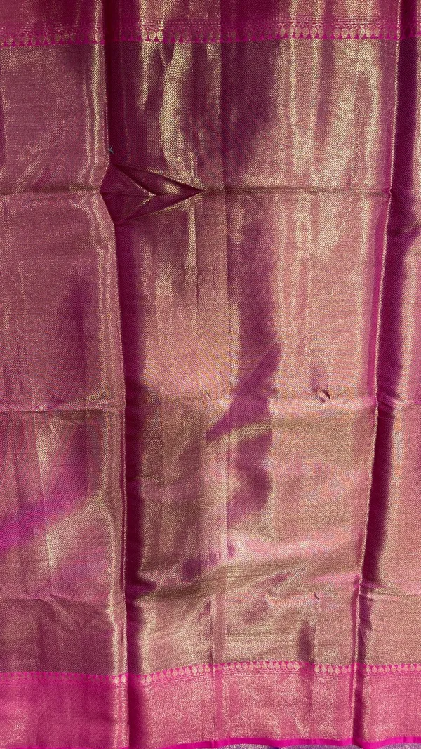 Humairah_Presents_Blue_Kanchi_Silk_Golden_Zari_Boota_with_Contrast_Magenta_Lachha_Zari_Border_and_Magenta_Blouse